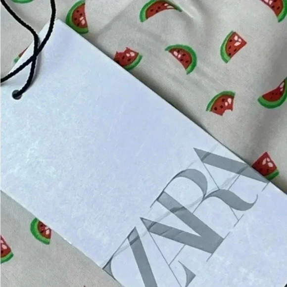 Zara Watermelon Print Satin Strappy Back Cropped Top Size S - Picture 6 of 7